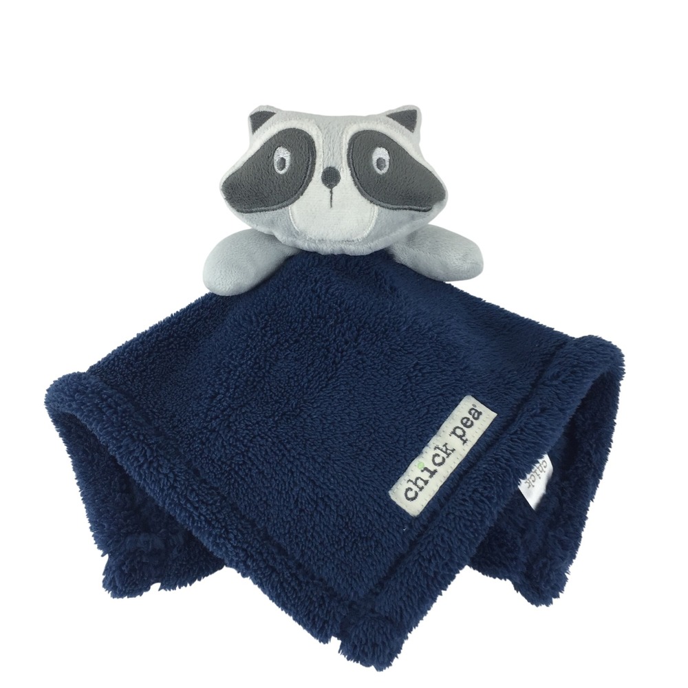 Chick Pea Raccoon Security Blanket Navy Blue Gray Plush Lovey Animal 13 Inch